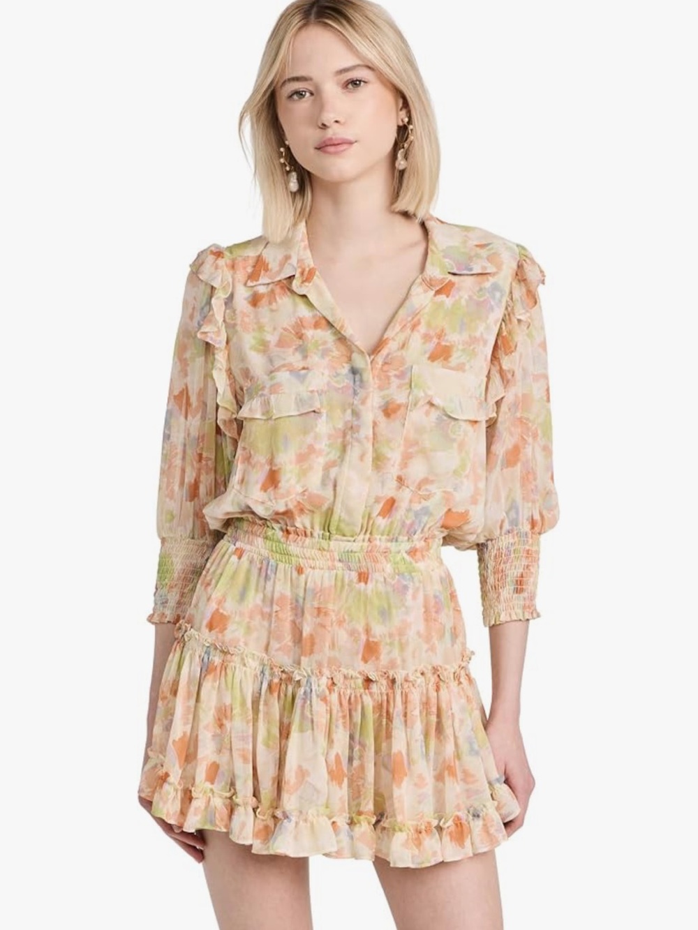 Misa Los Angeles Pastel Floral Ruffle Mini Dress, Size Small, EUC